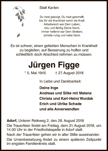 Traueranzeige von Jürgen Figge von WLZ