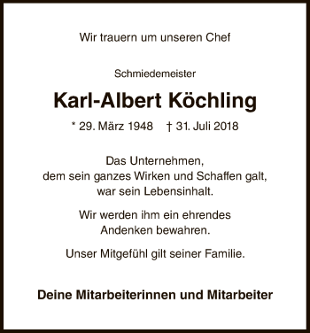 Traueranzeige von Karl-Albert Köchling von WLZ