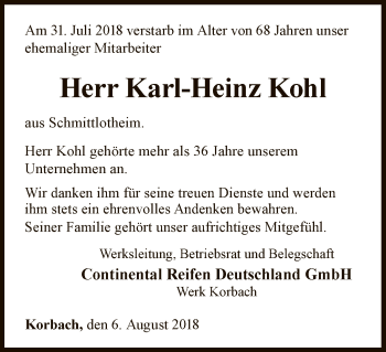 Traueranzeige von Karl-Heinz Kohl von WLZ