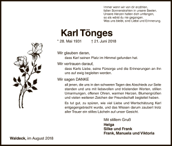 Traueranzeige von Karl Tönges von WLZ