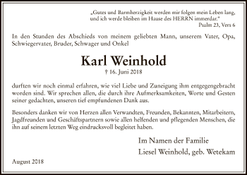 Traueranzeige von Karl Weinhold von WLZ