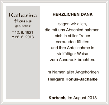 Traueranzeige von Katharina Honus von WLZ