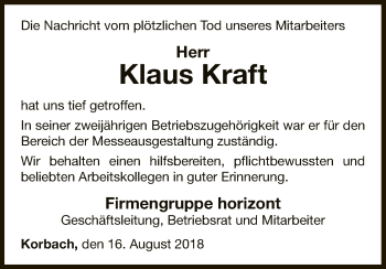 Traueranzeige von Klaus Kraft von WLZ