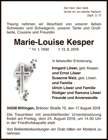 Traueranzeige von Marie-Louise Kesper von WLZ