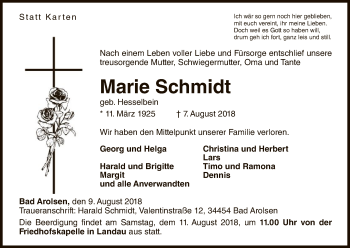 Traueranzeige von Marie Schmidt von WLZ