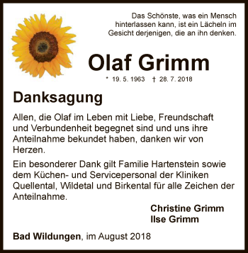 Traueranzeige von Olaf Grimm von WLZ