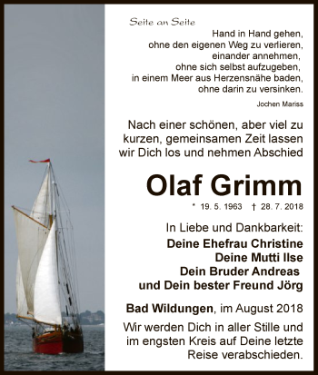 Traueranzeige von Olaf Grimm von WLZ