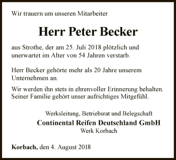 Traueranzeige von Peter Becker von WLZ