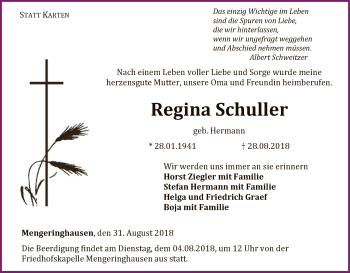 Traueranzeige von Regina Schuller von WLZ