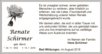 Traueranzeige von Renate Schirmer von WLZ