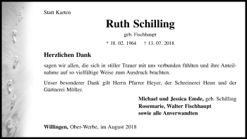 Traueranzeige von Ruth Schilling von WLZ