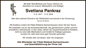 Traueranzeige von Svetlana Pankraz von WLZ