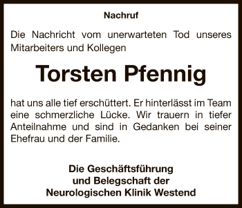 Traueranzeige von Torsten Pfennig von WLZ
