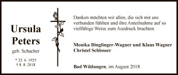 Traueranzeige von Ursula Peters von WLZ