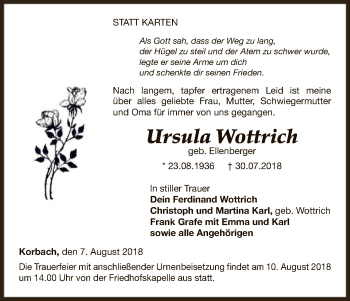 Traueranzeige von Ursula Wottrich von WLZ