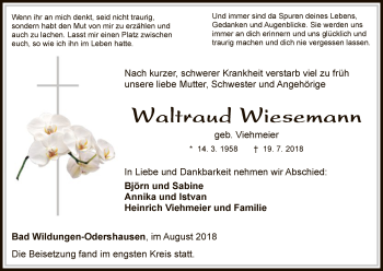 Traueranzeige von Waltraud Wiesemann von WLZ