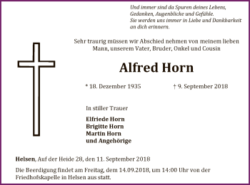 Traueranzeige von Alfred Horn von WLZ