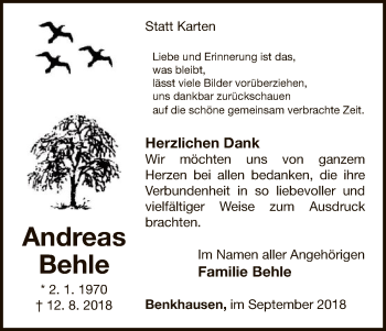 Traueranzeige von Andreas Behle von WLZ