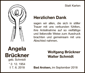 Traueranzeige von Angela Brückner von WLZ