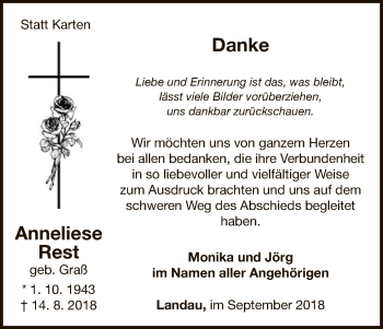 Traueranzeige von Anneliese Rest von WLZ