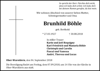 Traueranzeige von Brunhild Böhle von WLZ