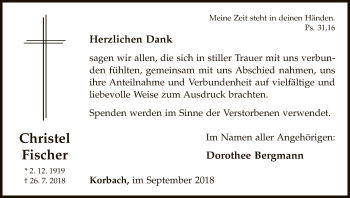 Traueranzeige von Christel Fischer von WLZ