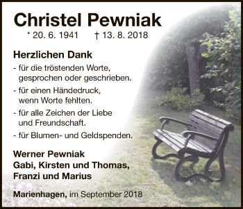 Traueranzeige von Christel Pewniak von WLZ