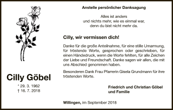 Traueranzeige von Cilly Göbel von WLZ