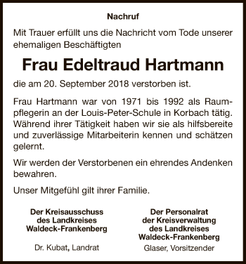 Traueranzeige von Edeltraud Hartmann von WLZ