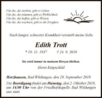 Traueranzeige von Edith Trott von WLZ