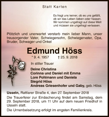Traueranzeige von Edmund Höss von WLZ