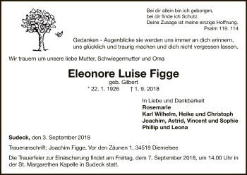 Traueranzeige von Eleonore Luise Figge von WLZ