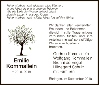 Traueranzeige von Emilie Kommallein von WLZ