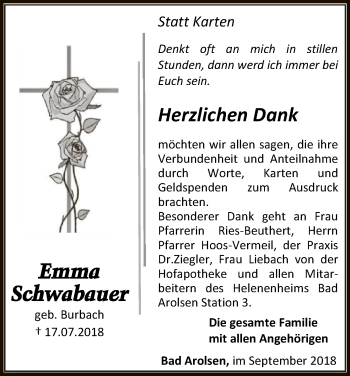 Traueranzeige von Emma Schwabauer von WLZ