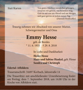 Traueranzeige von Emmy Hesse von WLZ
