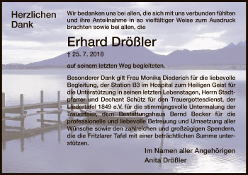 Traueranzeige von Erhard Drößler von WLZ