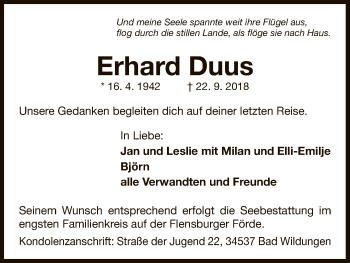 Traueranzeige von Erhard Duus von WLZ