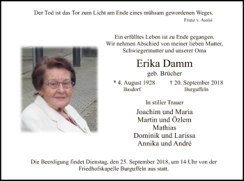 Traueranzeige von Erika Damm von WLZ