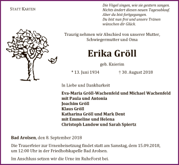 Traueranzeige von Erika Gröll von WLZ