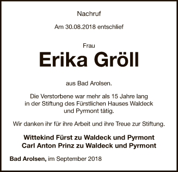 Traueranzeige von Erika Gröll von WLZ