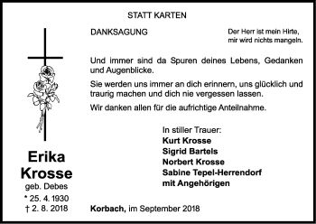 Traueranzeige von Erika Krosse von WLZ