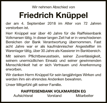 Traueranzeige von Friedrich Knüppel von WLZ
