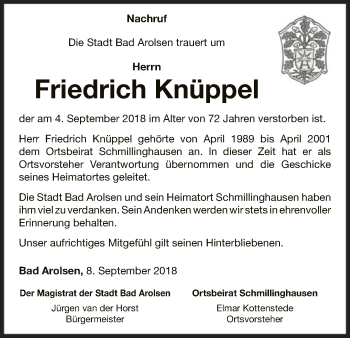 Traueranzeige von Friedrich Knüppel von WLZ