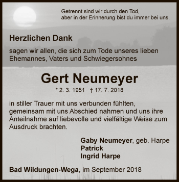 Traueranzeige von Gert Neumeyer von WLZ