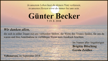 Traueranzeige von Günter Becker von WLZ