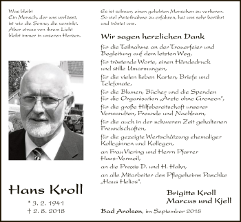 Traueranzeige von Hans Kroll von WLZ