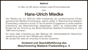 Traueranzeige von Hans-Ulrich Miedke von WLZ