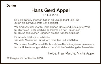 Traueranzeige von Hans Gerd Appel von WLZ