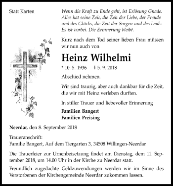 Traueranzeige von Heinz Wilhelmi von WLZ