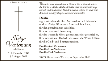 Traueranzeige von Helga Varlemann von WLZ